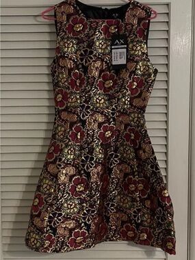 AX Paris Metallic Floral Fit & Flare Dress in Burgundy and Gold size 4